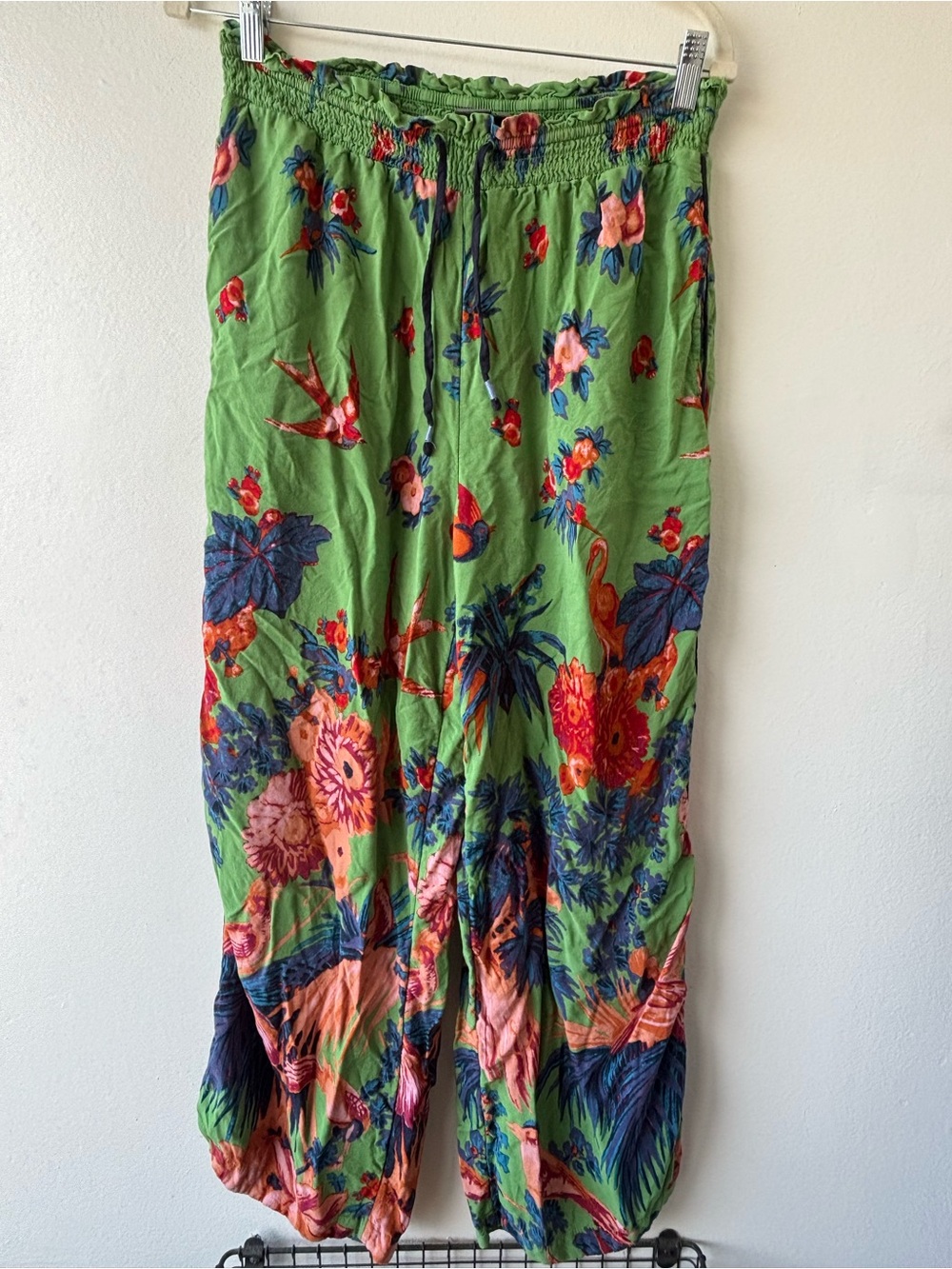 Green Floral Pants - Lightweight Pull-On Bottoms